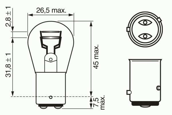 1 987 302 215, Лампа P21/4W Pure Light 12V 21/4W BAZ15d (carton)