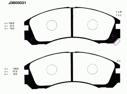 J3605031, Комплект тормозных колодок, MITSUBISHI (Front) 15.7mm
