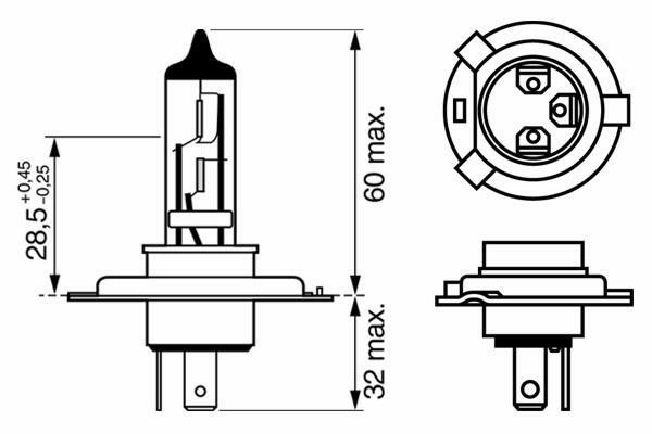 1 987 302 041, Лампа H4 Pure Light 12V 60/55W P43t (carton)