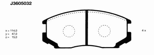 J3605032, Комплект тормозных колодок, MITSUBISHI, DAIHATSU (Front) 15mm