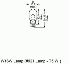 921, Лампа накаливания W16W 12V 16W W2,1X9,5D (Ст сгн)