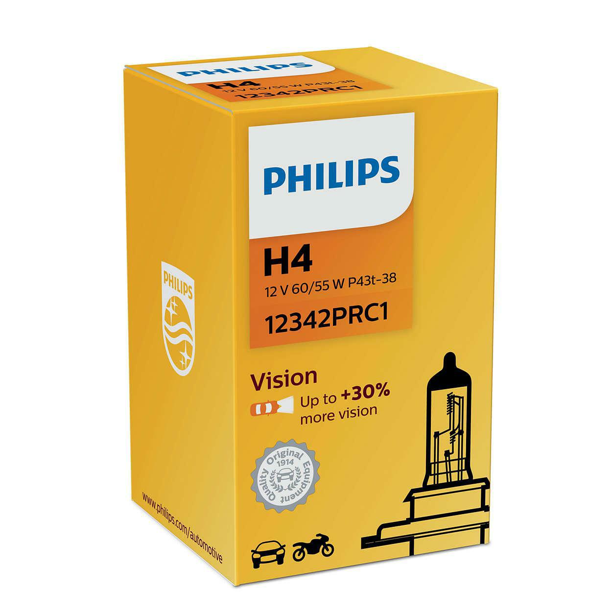 12342PRC1, Лампа H4 Vision +30% 12V 60/55W P43T-38