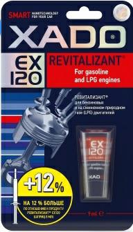 XA 10335, Revitalizant EX120 для бензиновых и газовых двигателей, 9мл,
Усиленный ревитализант. Предназначен для защиты от износа и восстановительного ремонта бензиновых и газовых двигателей, в том числе форсированных и с турбонаддувом. 
Формирует на поверхностях пар трения металлокерамическое покрытие (детали двигателя восстанавливают свою геометрию). В результате обновленный агрегат по своим эксплуатационным характеристикам превосходит новый и гарантированно служит в 2-4 раза дольше
Восстанавливает и защищает от износа трущиеся детали цилиндропоршневой группы, кривошипно-шатунного и газораспределительного механизмов
Значительно снижает расход топлива (до 30% на холостом ходу)
Повышает до номинального давление масла в системе
Выравнивает и увеличивает компрессию в цилиндрах
Повышает мощность двигателя, улучшает его приемистость
Снижает уровень шумов и вибрации в 10 раз
Увеличивает срок службы узлов в 2-3 раза
Защищает двигатель от негативных последствий «холодного пуска»
Улучшает работу двигателя уже через 50-100 км
Позволяет эксплуатацию двигателя при аварийной утечке масла до 300 км
РЕВИТАЛИЗАНТ® повышенной эффективности с концентрацией активного компонента 120 % по отношению к классическим продуктам в тубе. Благодаря усовершенствованной формуле и усиленному действию имеют улучшенные защитные и восстановительные свойства.
Применение
 Обработка двигателя проводится в три этапа:
1-й этап: Содержимое тубы внести в маслоналивную горловину двигателя, прогретого до рабочей температуры. Запустить двигатель и дать ему поработать на холостом ходу 5-10 минут. 
2-й этап: проводится в том же порядке через 100-250 км пробега.
3-й этап: проводится в том же порядке через 100-250 км пробега.
Примечания
 Обработка считается законченной не менее чем через 1500 км пробега.
Масло до окончания менять не рекомендуется. 
Возможна обработка на холостом ходу (4 часа – эквивалент 200 км пробега).
Новые двигатели с пробегом до 20 000 км обрабатывать в один приём.
Двигатели после капитального ремонта рекомендуется обрабатывать в обычном порядке в три этапа.
Обработка двигателей на сжиженном природном газе аналогична обработке бензиновых двигателей.
Защитное металлокерамическое покрытие формируется на любом работоспособном механизме, однако, если механизм (двигатель) находится в критическом состоянии (износ 100%), необходимо заменить разрушенные детали.
Упаковка
 туба в блистере 9 мл, артикул ХА 10335