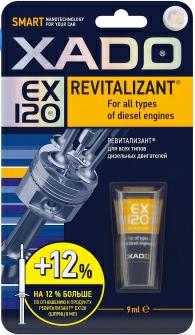 XA 10334, Revitalizant EX120 для дизельных двигателей, 9мл,
Усиленный ревитализант. Предназначен для защиты от износа и восстановительного ремонта всех типов дизельных двигателей, в том числе форсированных и с турбонаддувом. Формирует на поверхностях пар трения металлокерамическое покрытие (детали двигателя восстанавливают свою геометрию). 
Восстанавливает и защищает от износа трущиеся детали цилиндропоршневой группы, кривошипно-шатунного и газораспределительного механизмов
Значительно снижает расход топлива (до 30% на холостом ходу)
Повышает до номинального давление масла в системе
Выравнивает и увеличивает компрессию в цилиндрах
Повышает мощность двигателя, улучшает его приемистость
Снижает уровень шумов и вибрации в 10 раз
Увеличивает срок службы узлов в 2-3 раза
Защищает двигатель от негативных последствий «холодного пуска»
Улучшает работу двигателя уже через 50-100 км
Позволяет эксплуатацию двигателя при аварийной утечке масла до 300 км
Применение
Обработка двигателя проводится в три этапа.
1. -й этап: cодержимое тубы внести в маслоналивную горловину двигателя, прогретого до рабочей температуры. Запустить двигатель и дать ему поработать на холостом ходу 5-10 минут. Дальнейшая эксплуатация в обычном режиме.
2. -й этап: проводится в том же порядке через 100-250 км пробега.
3. -й этап: проводится в том же порядке через 100-250 км пробега. 
Примечания
Масло до окончания менять не рекомендуется. 
Возможна обработка на холостом ходу (4часа – эквивалент 200 км пробега). 
Новые двигатели с пробегом до 20 000 км обрабатывать в один приём. 
Двигатели после капитального ремонта рекомендуется обрабатывать в обычном порядке в три этапа. 
Защитное металлокерамическое покрытие формируется на любом работоспособном механизме, однако, если механизм (двигатель) находится в критическом состоянии (износ 100%), необходимо заменить разрушенные детали.
Обработка считается законченной не менее чем через 1500 км пробега.
Защитное покрытие активно на протяжении 100 000 км пробега, после этого рекомендуется повторная обработка.
Упаковка
туба в блистере 9 мл, артикул ХА 10334
