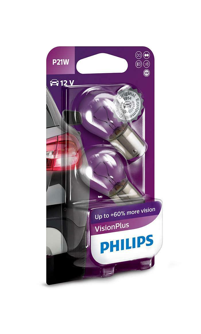 12498VPB2, Лампа P21W VISIONPLUS +60% 12V 21W BA15S Blister  (set - 2шт.)