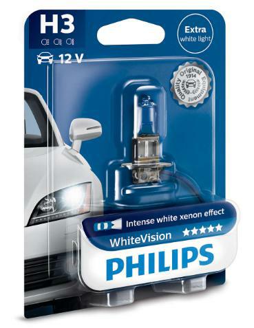 12336WHVB1, Лампа H3 WhiteVision +60% (3700K) 12V 55W PK22s BL
