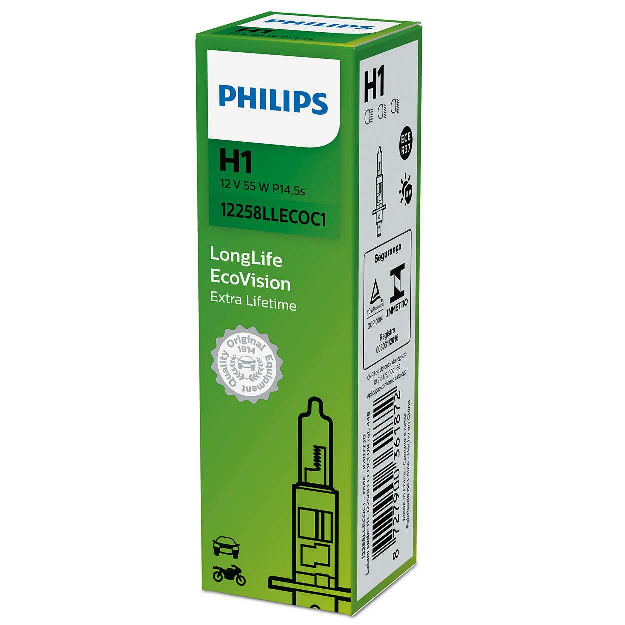 12258LLECOC1, Лампа H1 12V 55W P14.5s LongLife EcoVision
