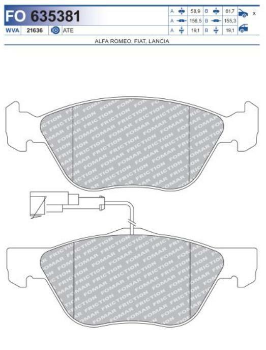 FO 635381, Колодки тормозные дисковые ALFA ROMEO / FIAT / LANCIA (Front)