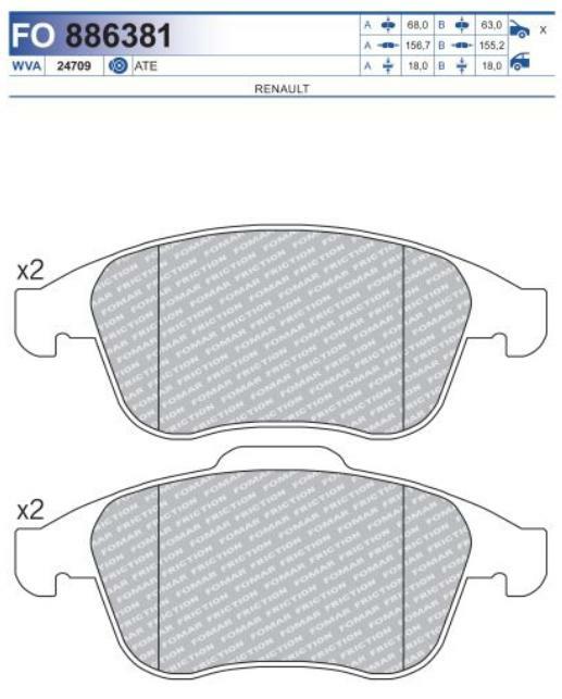 FO 886381, Колодки тормозные дисковые RENAULT LAGUNA 07->>  (Front)