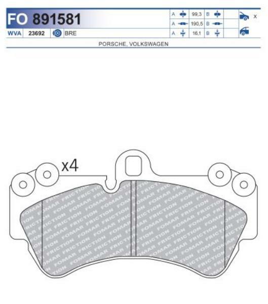 FO 891581, Комплект тормозных колодок, дисковый тормоз  PORSCHE,VW (Front)