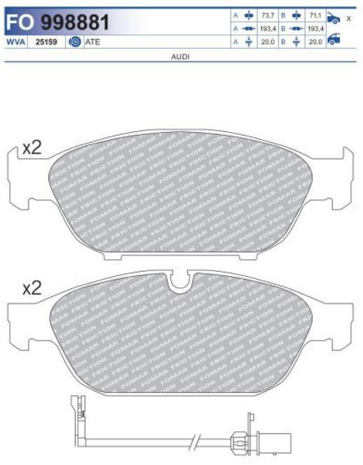 FO 998881, Комплект тормозных колодок, дисковый тормоз AUDI (09-)