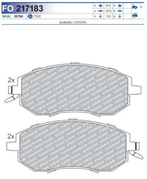 FO 217183, Комплект тормозных колодок, дисковый тормоз (Front)