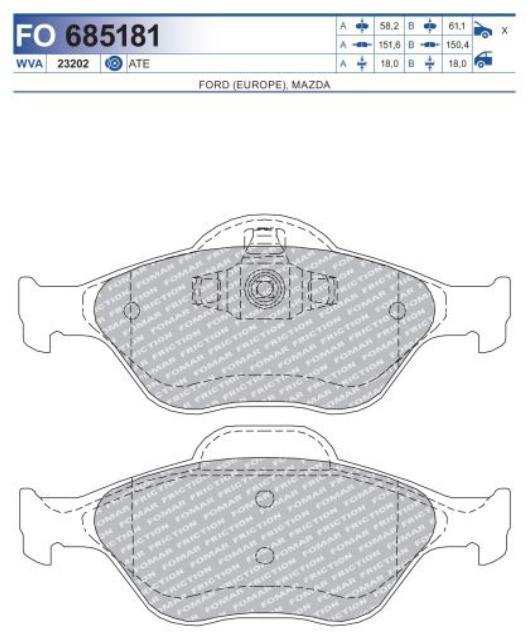 FO 685181, Колодки тормозные дисковые FORD(erope),MAZDA (Front)