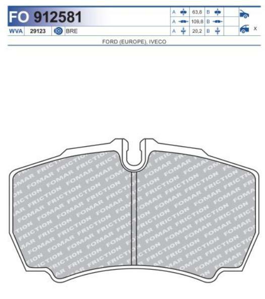 FO 912581, Колодки тормозные дисковые IVECO Daily  (Rear)