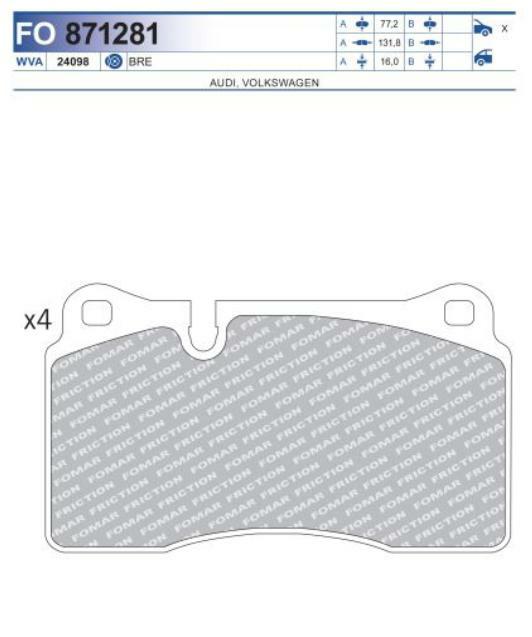 FO 871281, Комплект тормозных колодок, дисковый тормоз AUDI,VW (Front)
