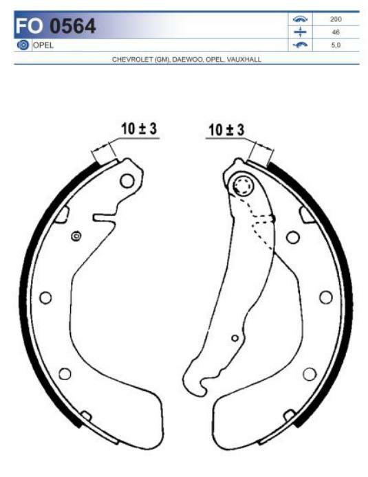 FO 0564, Колодки тормозные барабанные CHEVROLET,DAEWOO,OPEL (Rear)