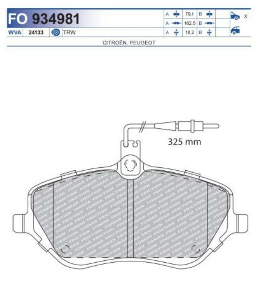 FO 934981, Комплект тормозных колодок, дисковый тормоз PEUGEOT 607 (Front)