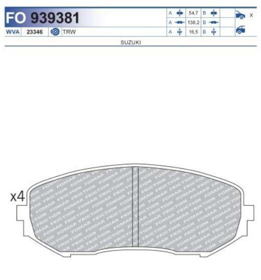 FO 939381, Комплект тормозных колодок, SUZUKI GRAND VITARA II (Front)