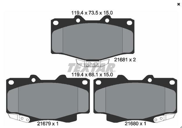 2167901, Комплект тормозных колодок, TOYOTA (Front) 15mm