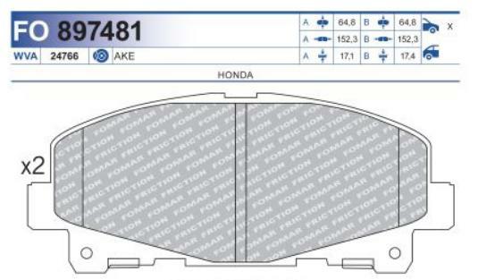 FO 897481, Комплект тормозных колодок, HONDA ACCORD VIII (Front)