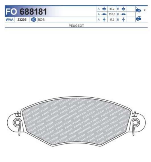 FO 688181, Колодки тормозные дисковые PEUGEOT 206/206+  (Front)