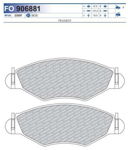 FO 906881, Колодки тормозные дисковые PEUGEOT 206/306  (Front)