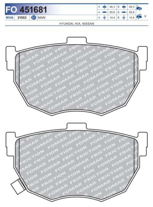 FO 451681, Колодки тормозные дисковые HYUNDAI ELANTRA (Rear)