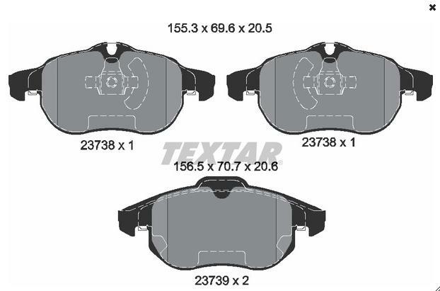 2373807, Комплект тормозных колодок, OPEL,FIAT 02->> (Front) 20.6mm