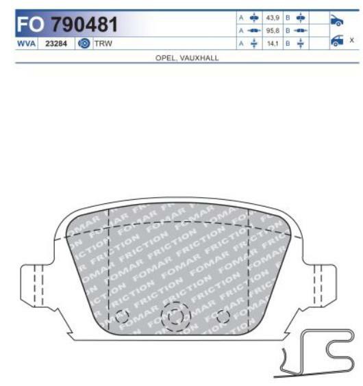 FO 790481, Колодки тормозные дисковые OPEL CORSA C (Rear)
