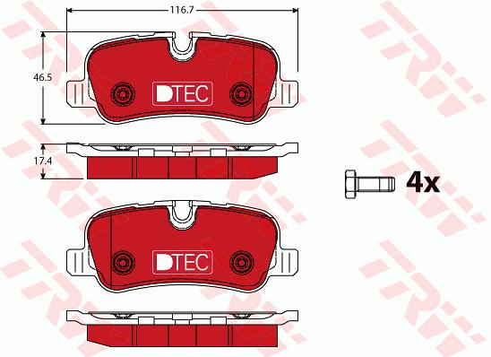 GDB1632DTE, Комплект тормозных колодок, ''DTEC'' LAND ROVER  (Rear) 17.4mm