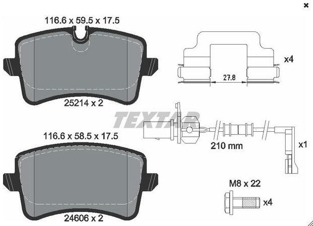 2521413, Комплект тормозных колодок вкл. датчик , AUDI, PORSCHE (Rear)