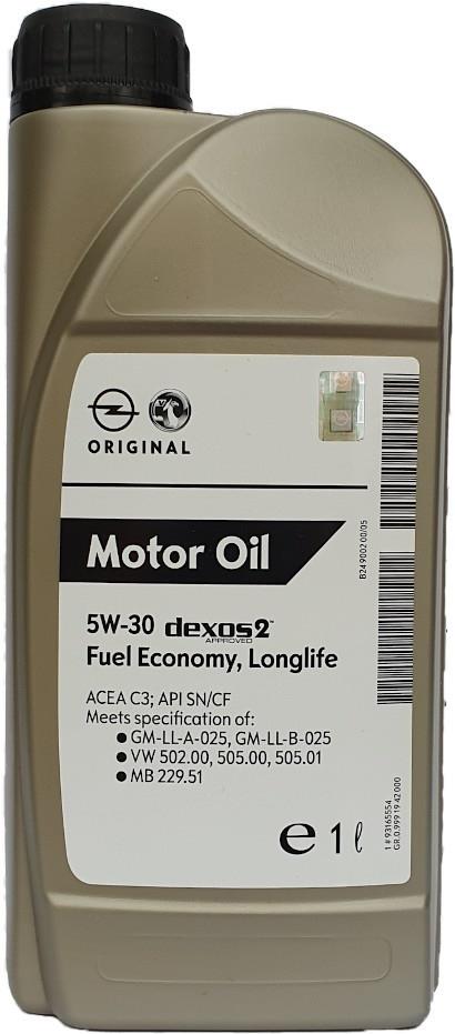 93165690, Масло моторное синтетическое Dexos 2 Fuel Economy, Longlife 5W-30, 1л