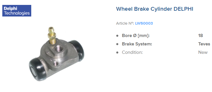 LW50003, Колесный тормозной цилиндр OPEL, DAEWOO  (d=17.5mm) Teves