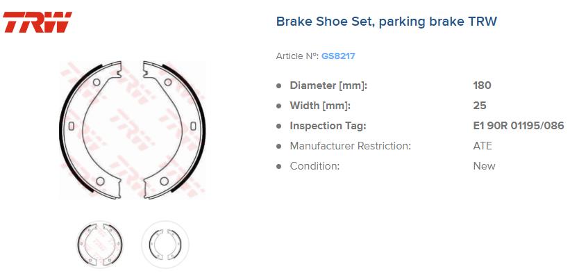 GS8217, Комплект тормозных колодок, стояночная тормозная система BMW
