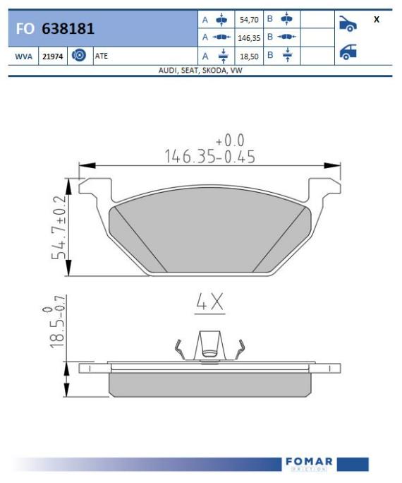 FO 638181, Колодки тормозные дисковые VAG (Front) Ate 19.8mm