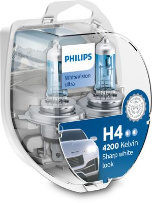 12342WVUSM, Лампа H4 WhiteVisionUltra +60% 12V 60/55W P43t-38 +2 W5W (2 шт.)