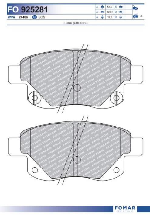 FO 925281, Колодки тормозные дисковые FORD(europe) TRANSIT 2.2 TDCi (Rear)