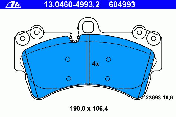 13.0460-4993.2, Комплект тормозных колодок, дисковый тормоз AUDI,PORSCHE,VW (Front)