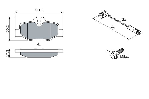 0 986 494 082, Комплект тормозных колодок, + винты, датчики   MERCEDES-BENZ (Rear)