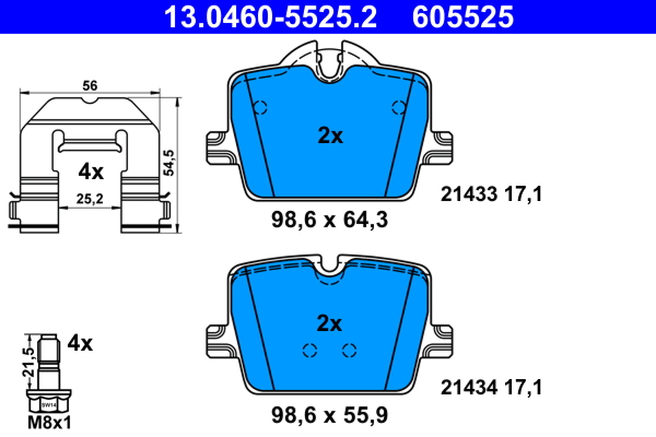 13.0460-5525.2, Комплект тормозных колодок, дисковый тормоз BMW 3 18- (Rear)