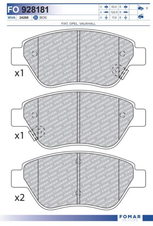 FO 928181, Колодки тормозные, дисковый тормоз FIAT,OPEL (Front)
