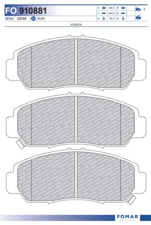 FO 910881, Колодки тормозные дисковые HONDA (Front)