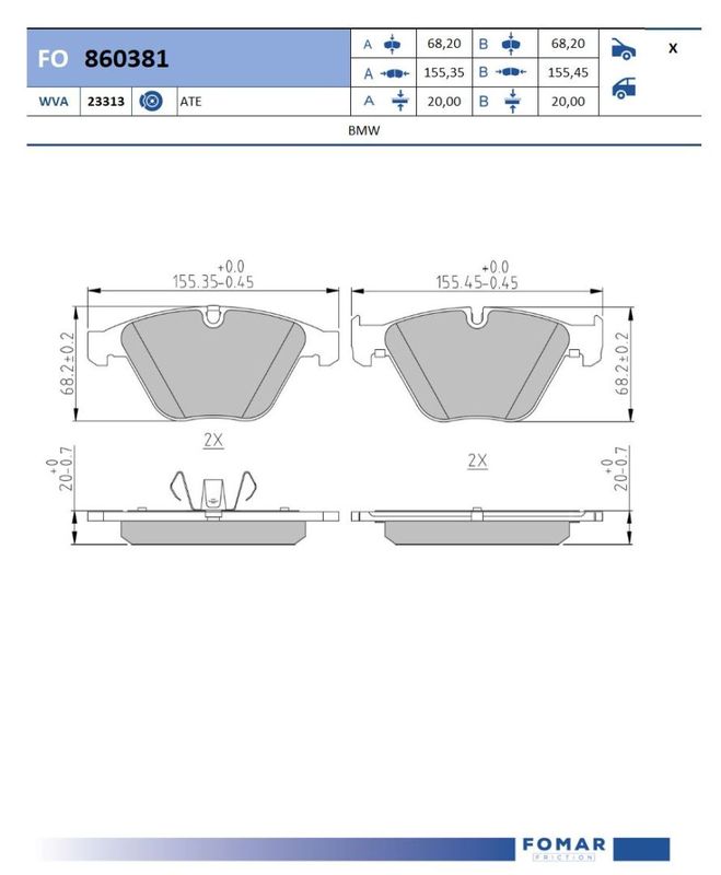 FO 860381, Комплект тормозных колодок,   BMW 3 (E90) Front
