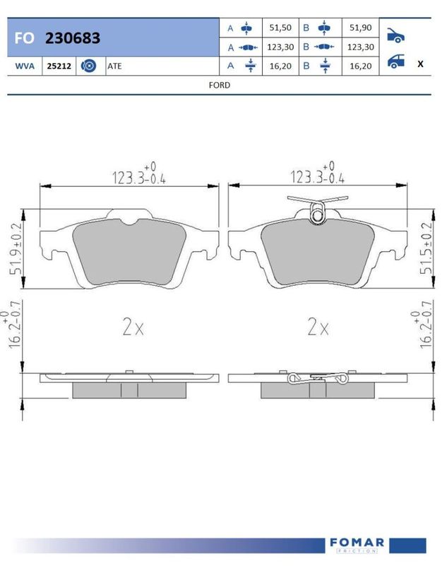 FO 230683, Комплект тормозных колодок, дисковый тормоз FORD FOCUS III  (Rear)