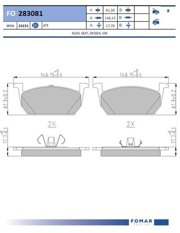 FO 283081, Комплект тормозных колодок, дисковый тормоз VAG(new) Front