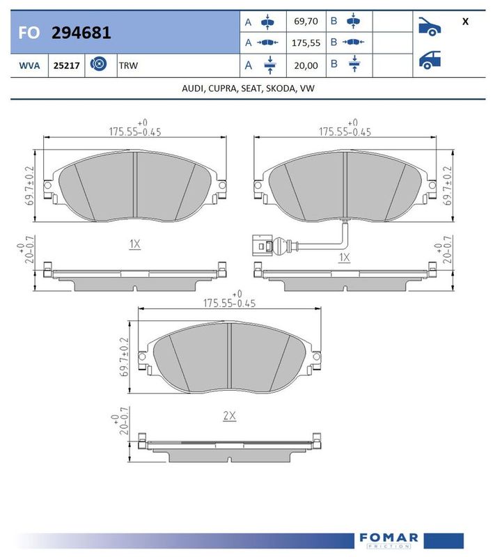 FO 294681, Комплект тормозных колодок, дисковый тормоз