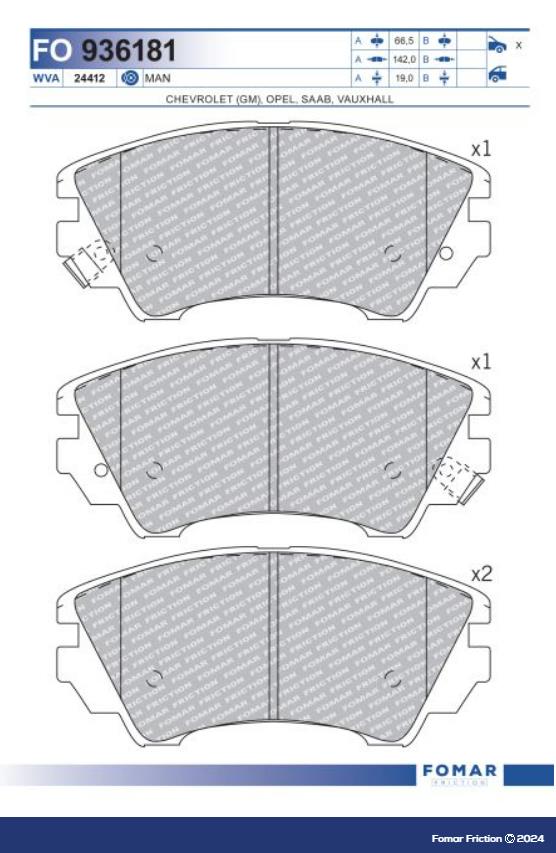 FO 936181, Колодки тормозные дисковые OPEL  (Front)