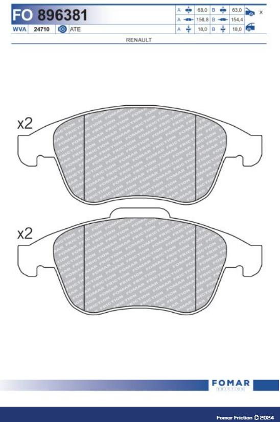 FO 896381, Колодки тормозные дисковые RENAULT (Front)