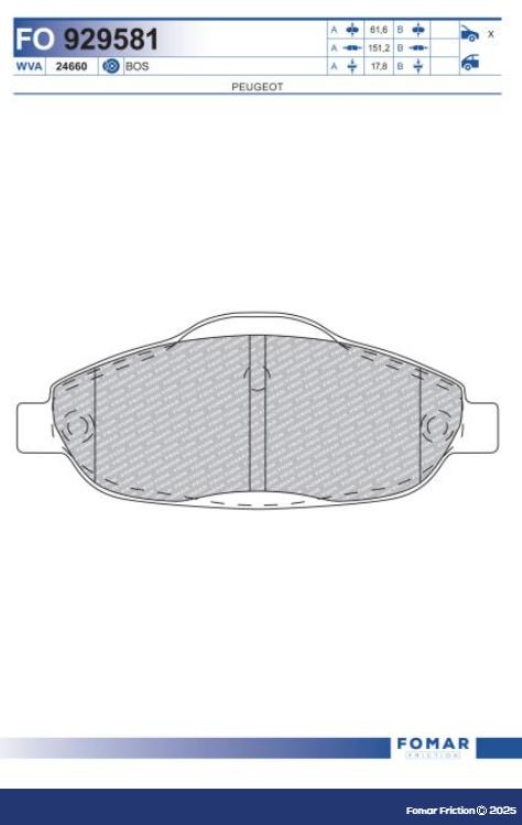 FO 929581, Комплект тормозных колодок, дисковый тормоз